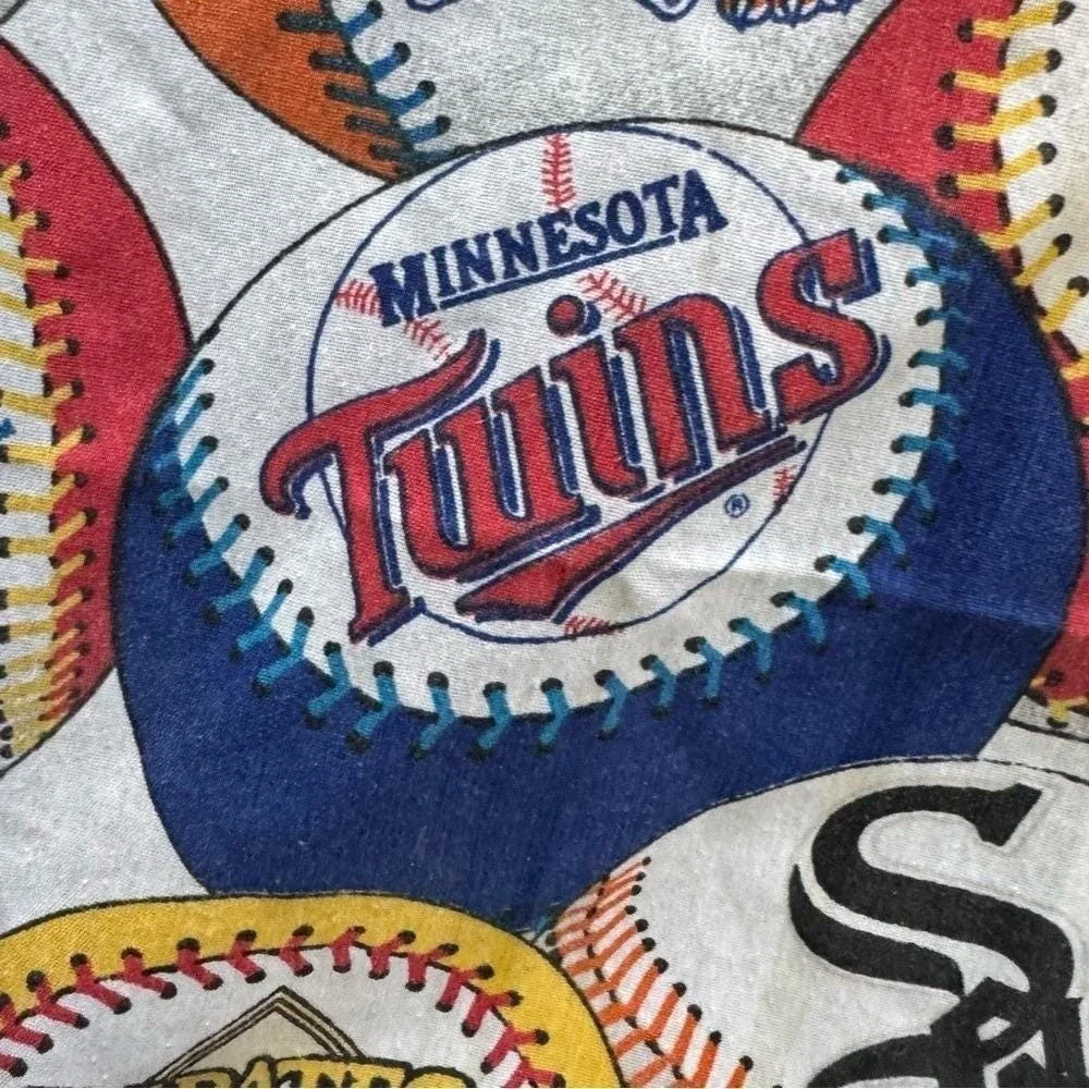 VTG 90s Sheet Major League Baseball Flat Team Logos Baseballs MLB Fandom Bibb Co